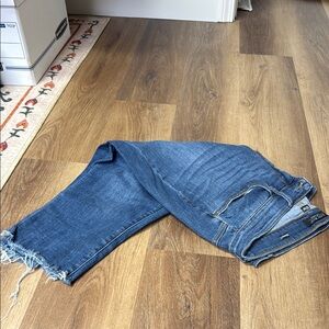 Judy Blue Straight Leg Blue Jeans with Distressed Hem